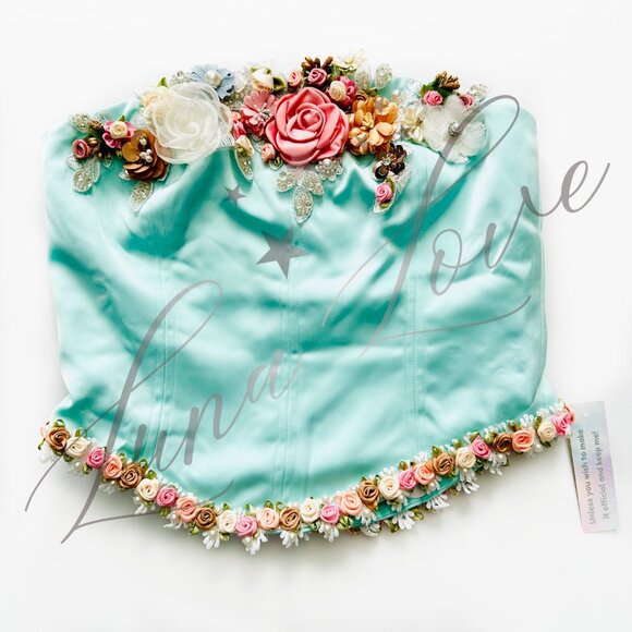 FILLYBOO Peaches & Pearls Bustier In Pastel Aqua (size S) NWT - Picture 3 of 10